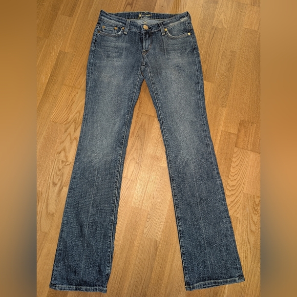 Y2K Dark Wash Low Rise Bootcut Jeans With Gold Rhinestone - Picture 1 of 9